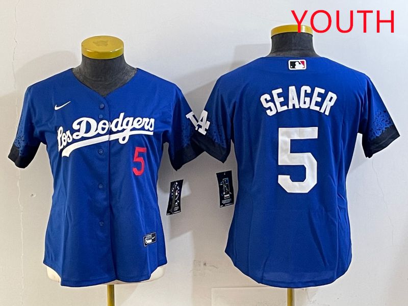 Youth Los Angeles Dodgers 5 Seager Blue City Edition 2025 Nike MLB Jersey style 1